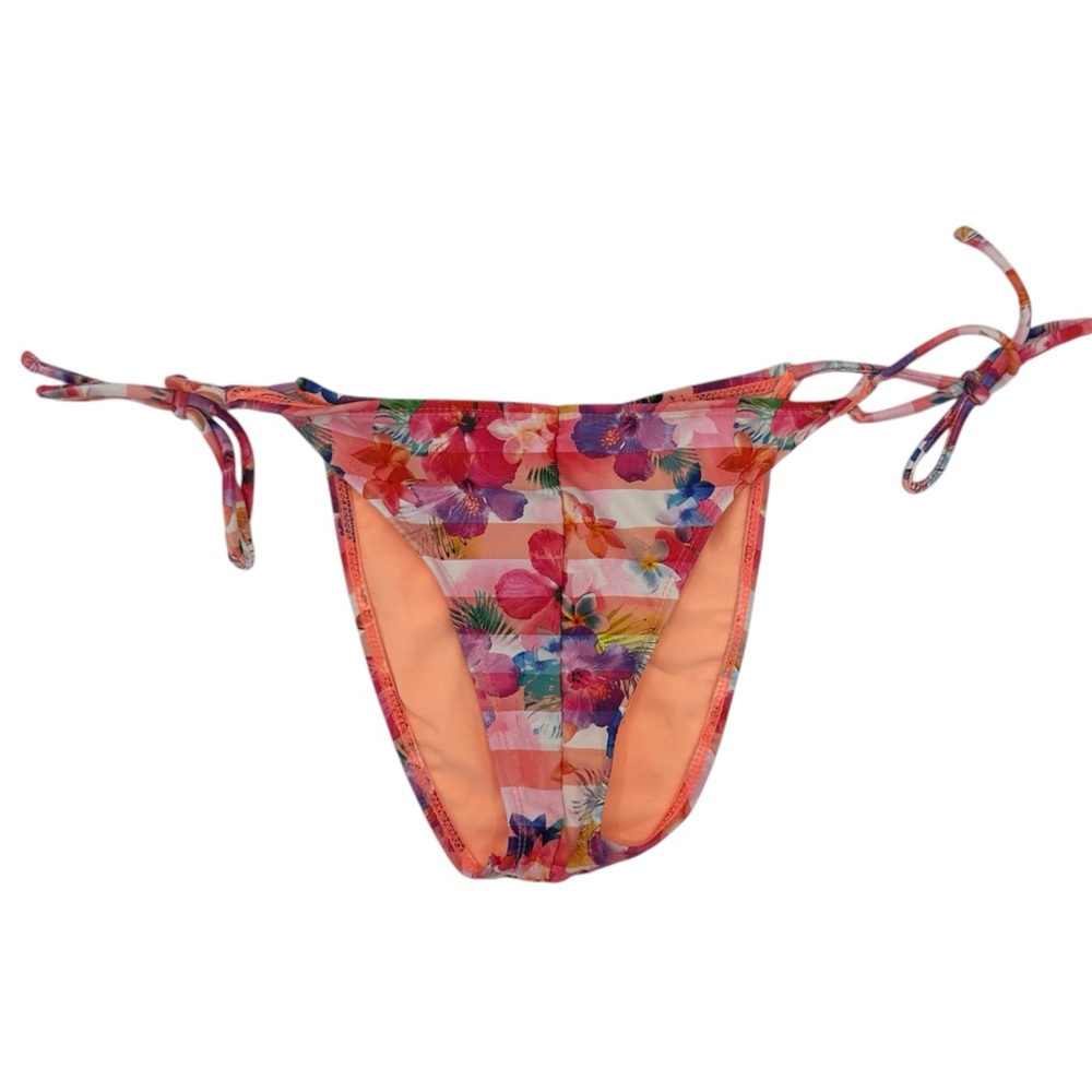 Unbranded Cheeky Floral Tropical Stripe Tue Sides Bikini Bottom Small